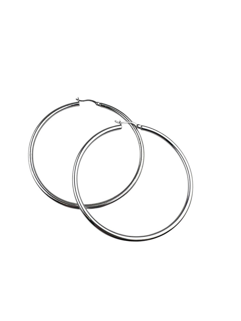 ATI Thailand Sterling Silver Pierced Earrings 2.5" Large Simple Hoop